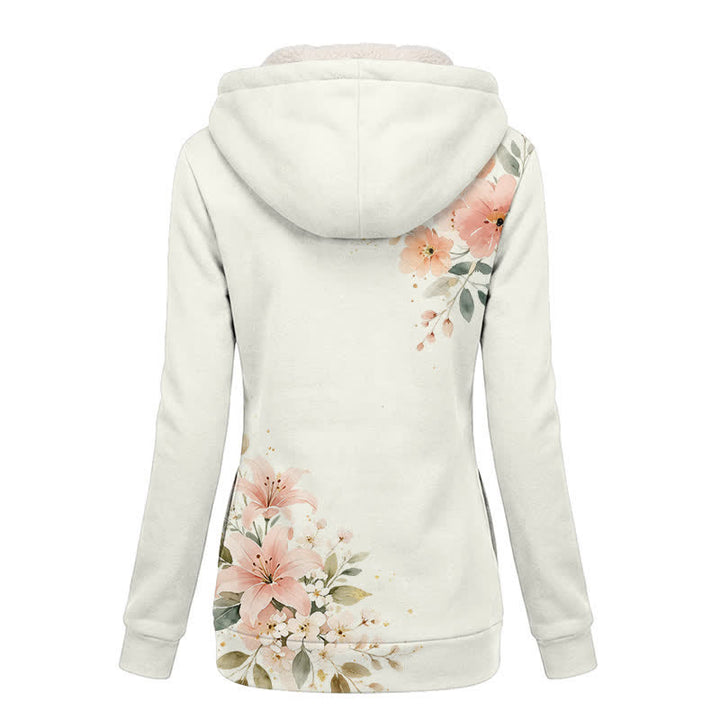 Christianartworkshop Chaqueta con capucha y estampado floral cruzado, abrigo de forro polar de invierno - image 1
