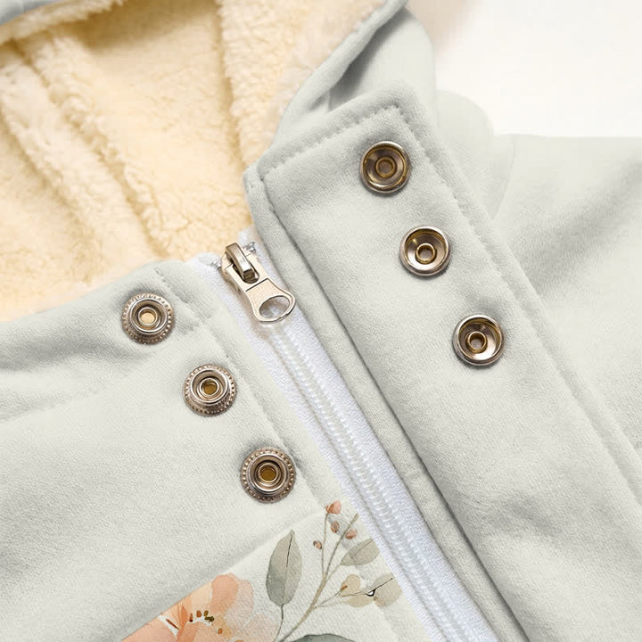 Christianartworkshop Chaqueta con capucha y estampado floral cruzado, abrigo de forro polar de invierno - image 5
