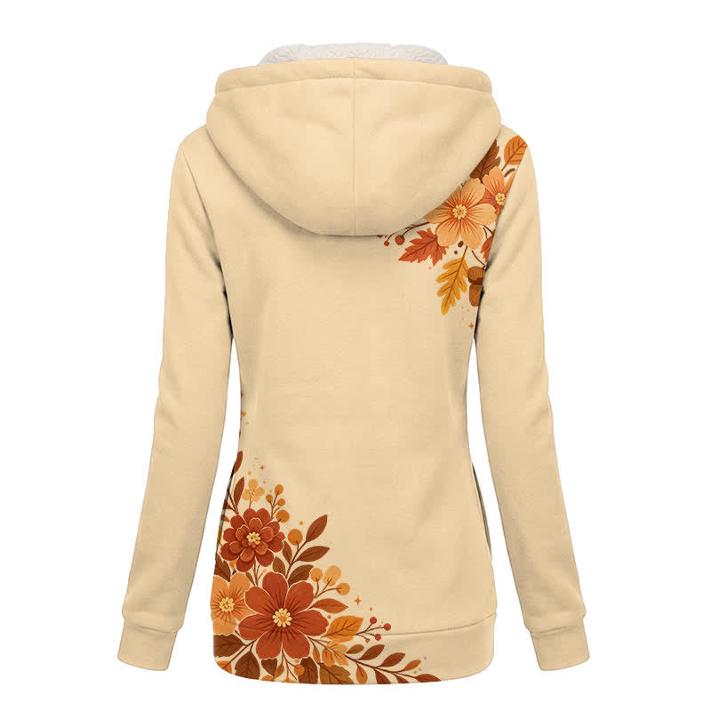 Christianartworkshop Abrigo de invierno cálido con capucha de forro polar con estampado floral color crema - image 1