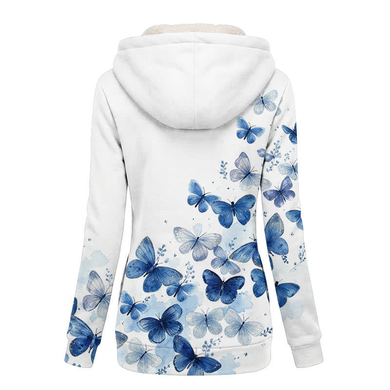Christianartworkshop Chaqueta de invierno con capucha de forro polar con mariposa azul y Jesús. - image 1