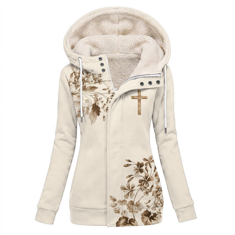Christianartworkshop Chaqueta de invierno de forro polar con capucha y diseño de estampado floral y de madera en tonos beige y marrón. - US16, UK/AU20, EU48 (4XL) - image 0