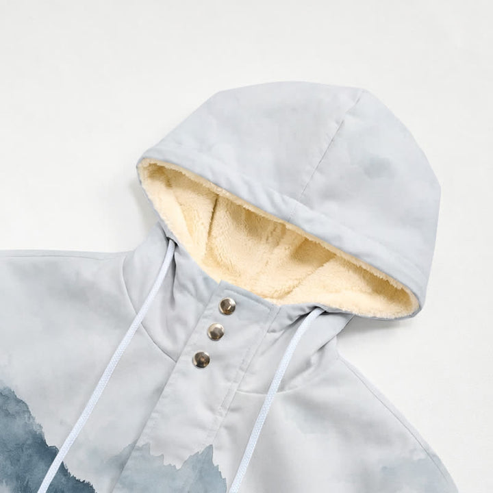 Christianartworkshop Chaqueta de invierno con capucha y forro polar de Misty Mountain Cross en tonos fríos. - image 4