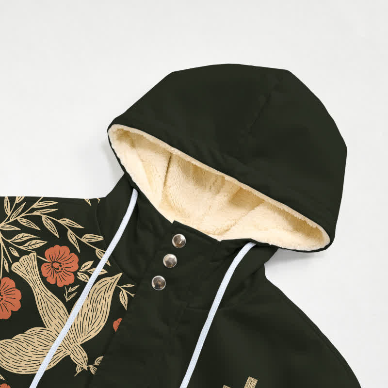 Christianartworkshop Chaqueta de invierno de forro polar con capucha, cruz floral negra y Espíritu Santo. - image 4