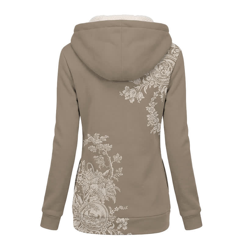 Christianartworkshop Chaqueta de invierno con capucha de forro polar cruzado con estampado floral vintage color topo. - image 1
