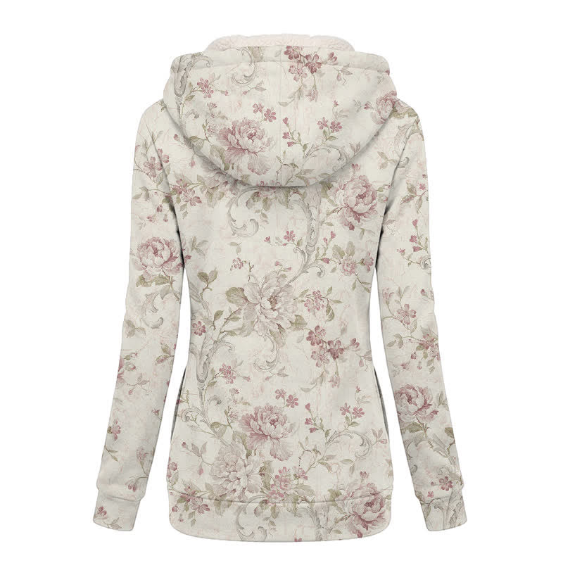 Christianartworkshop Chaqueta de invierno con capucha y forro polar, con icono de la Virgen María y rosa, estilo vintage. - image 1