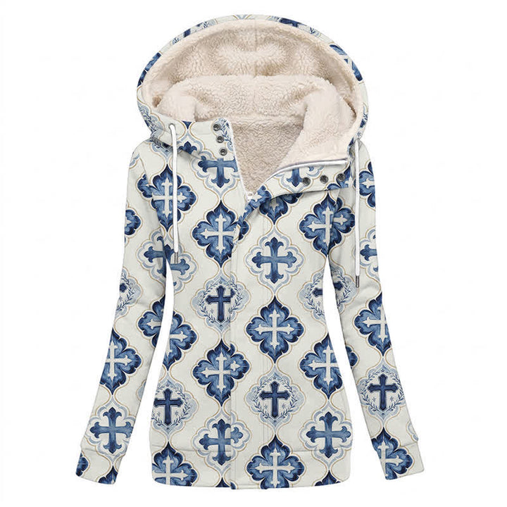 Christianartworkshop Chaqueta de invierno de forro polar con capucha cruzada estilo azul azulado - US16, UK/AU20, EU48 (4XL) - image 0