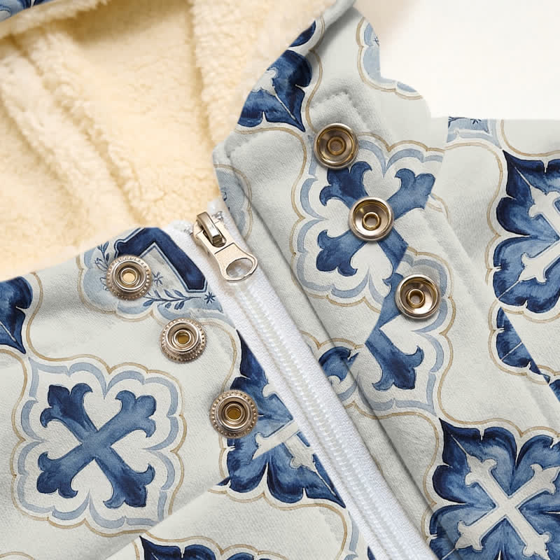 Christianartworkshop Chaqueta de invierno de forro polar con capucha cruzada estilo azul azulado - image 5