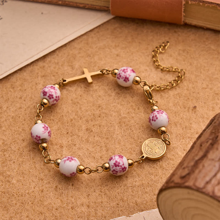 Christianartworkshop Pulsera con dije de la Sagrada Cruz de San Benito: Símbolo de cálida guía espiritual. - Rosa - image 2