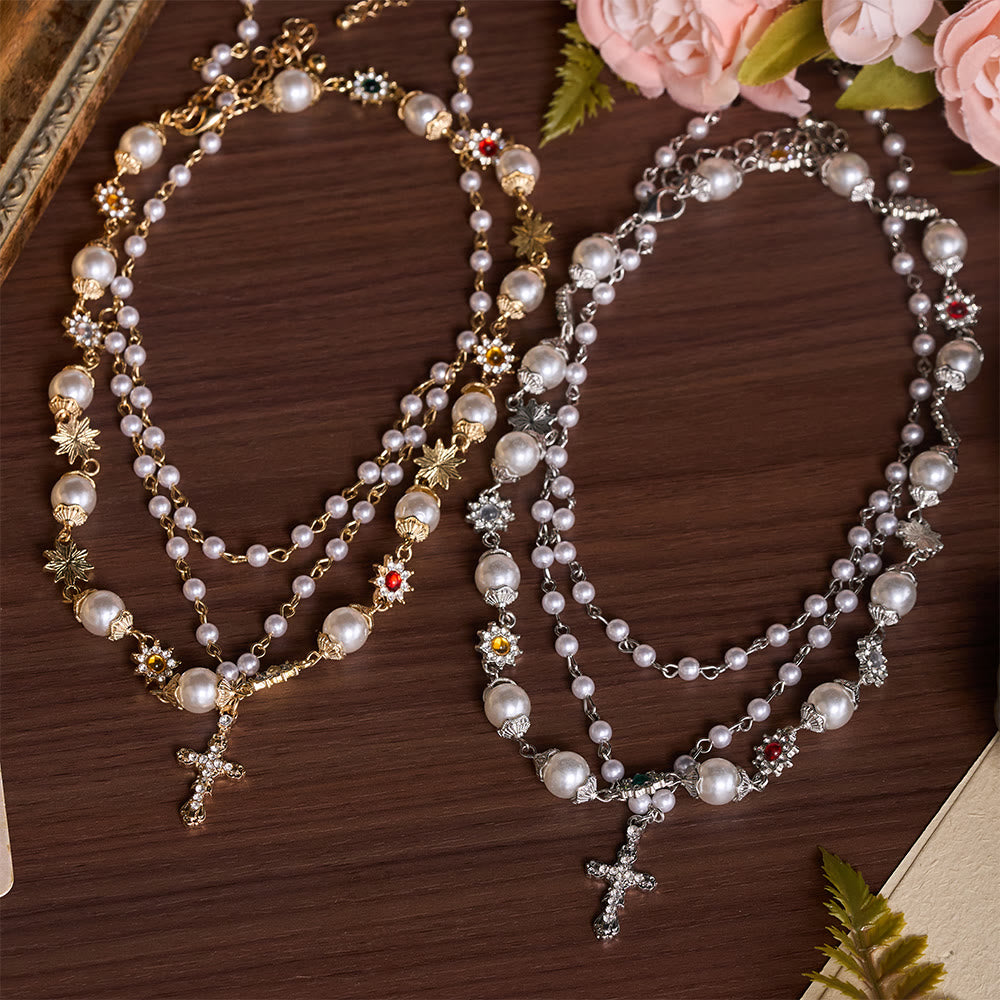 Christianartworkshop Cadena escalonada con cruz de perlas sintéticas: símbolo de suave protección divina. - image 3