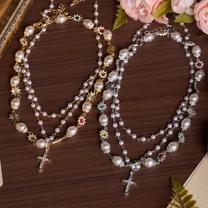 Christianartworkshop Cadena escalonada con cruz de perlas sintéticas: símbolo de suave protección divina. - image 3