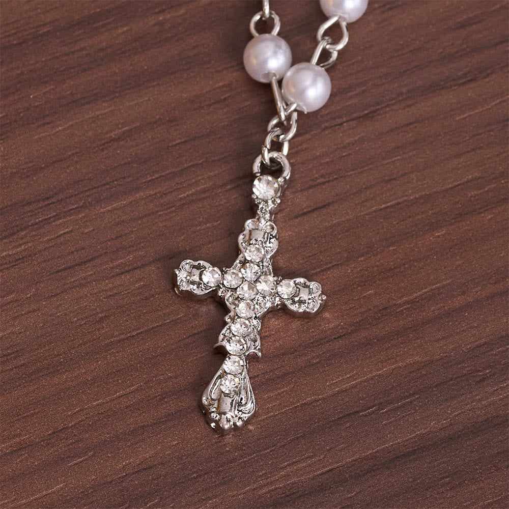 Christianartworkshop Cadena escalonada con cruz de perlas sintéticas: símbolo de suave protección divina. - image 6