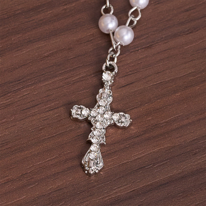 Christianartworkshop Cadena escalonada con cruz de perlas sintéticas: símbolo de suave protección divina. - image 6