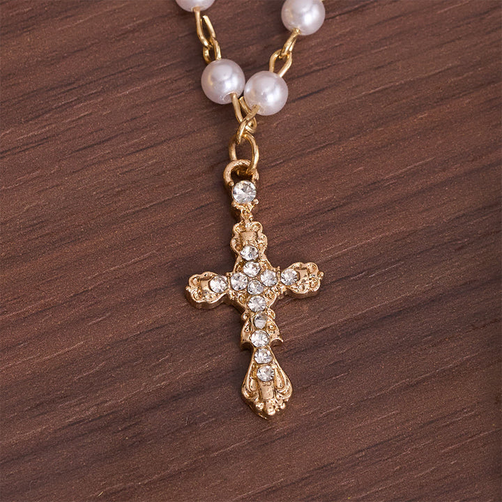 Christianartworkshop Cadena escalonada con cruz de perlas sintéticas: símbolo de suave protección divina. - image 7