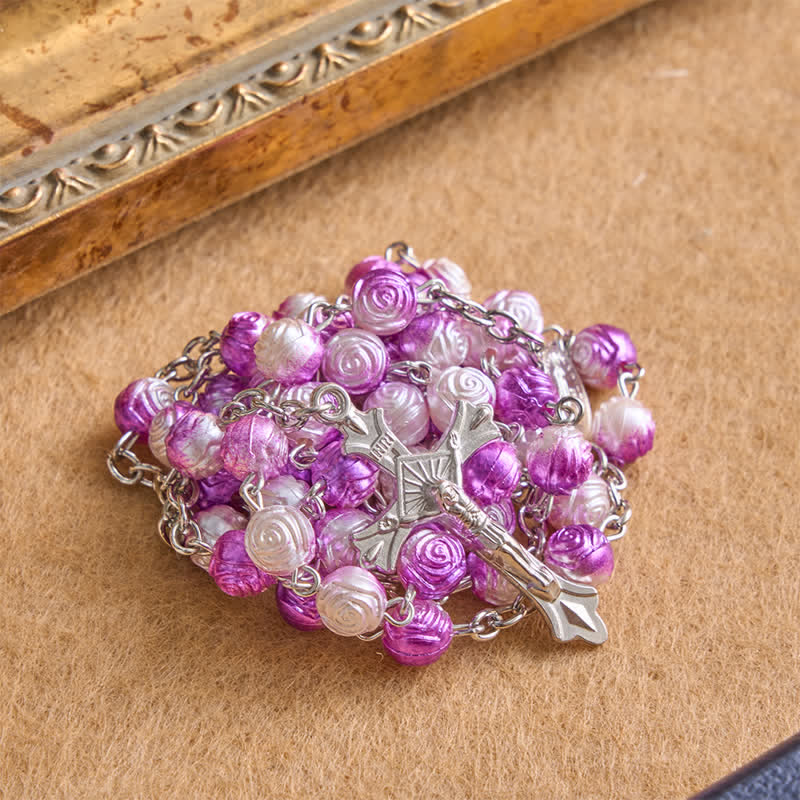 Christianartworkshop Rosario de cuentas Rosa Celestial con crucifijo: Insignia de guía firme - Púrpura - image 0