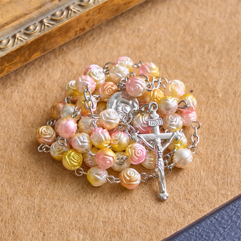 Christianartworkshop Rosario de cuentas Rosa Celestial con crucifijo: Insignia de guía firme - Rosa - image 5