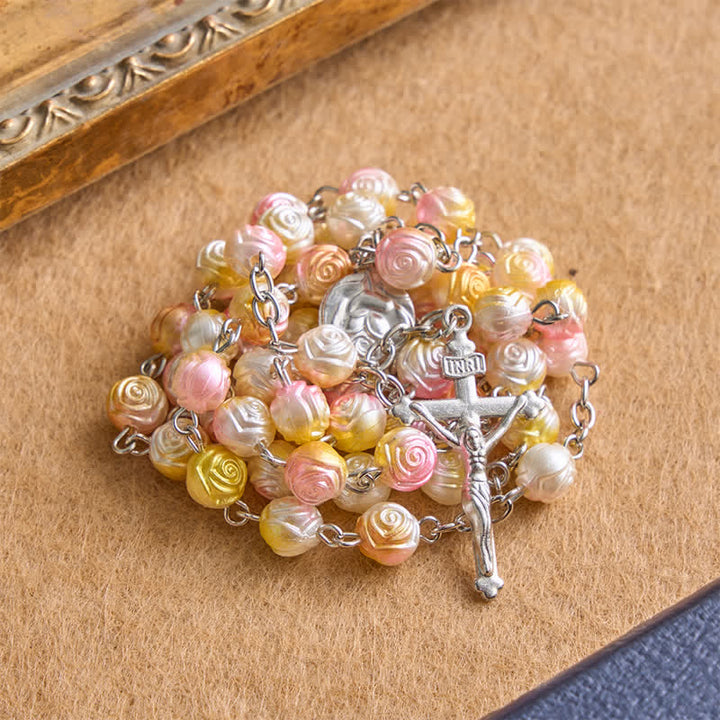 Christianartworkshop Rosario de cuentas Rosa Celestial con crucifijo: Insignia de guía firme - Rosa - image 5