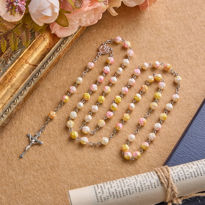 Christianartworkshop Rosario de cuentas Rosa Celestial con crucifijo: Insignia de guía firme - image 6