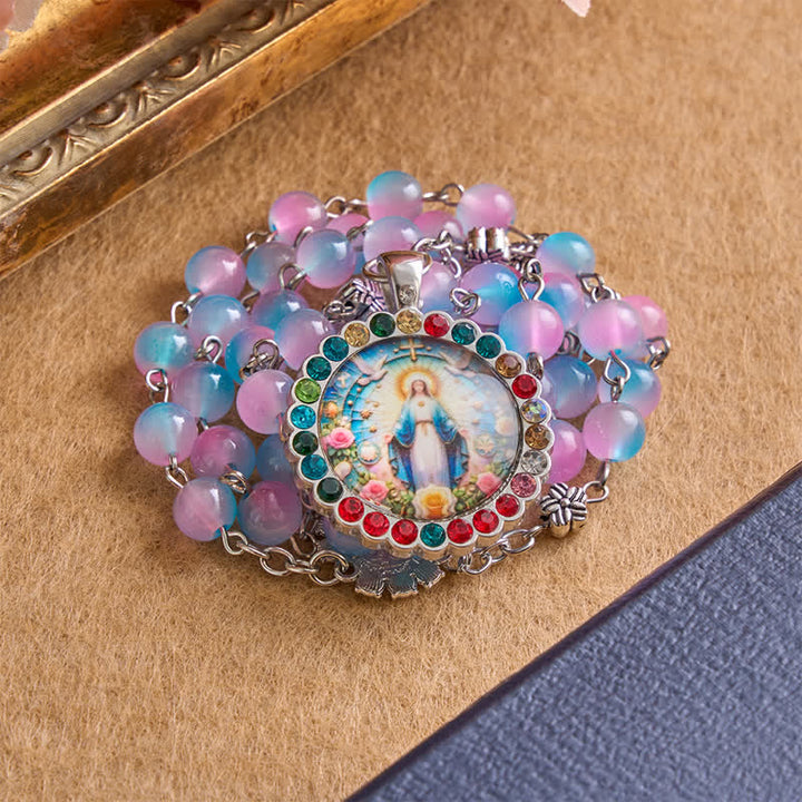 Christianartworkshop Rosario ornamentado de Nuestra Señora de la Medalla Milagrosa con cuentas de vidrio: Signo de la protección divina. - image 3