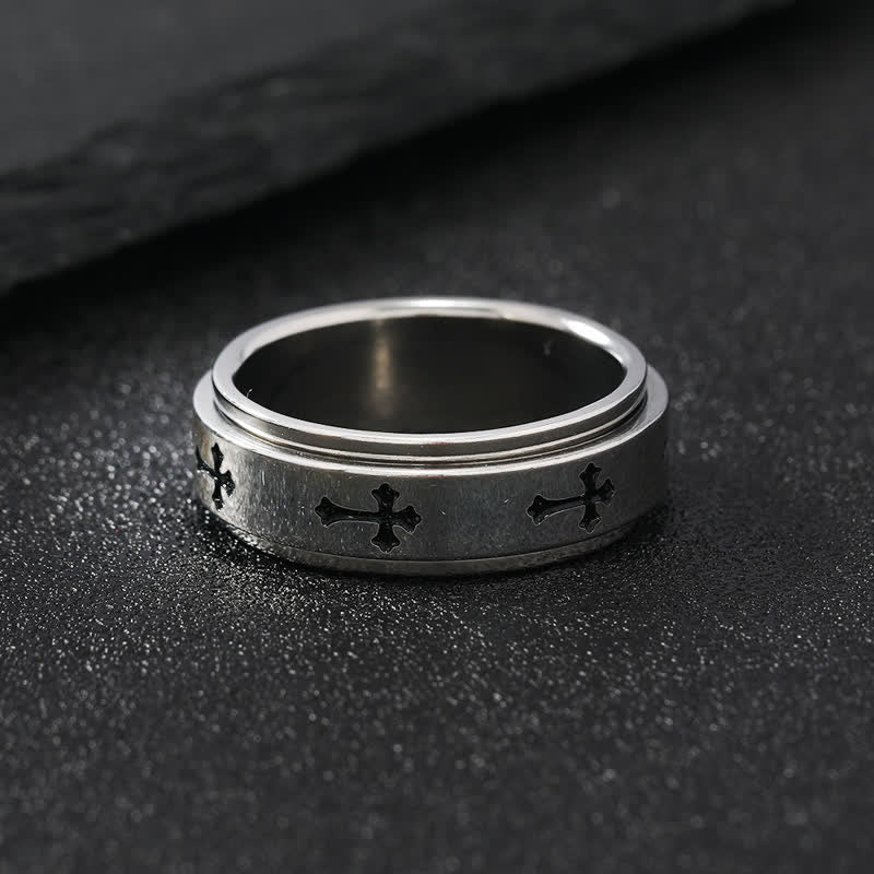 Christianartworkshop Anillo giratorio de acero inoxidable con cruz: Emblema de la gracia celestial eterna. - image 5