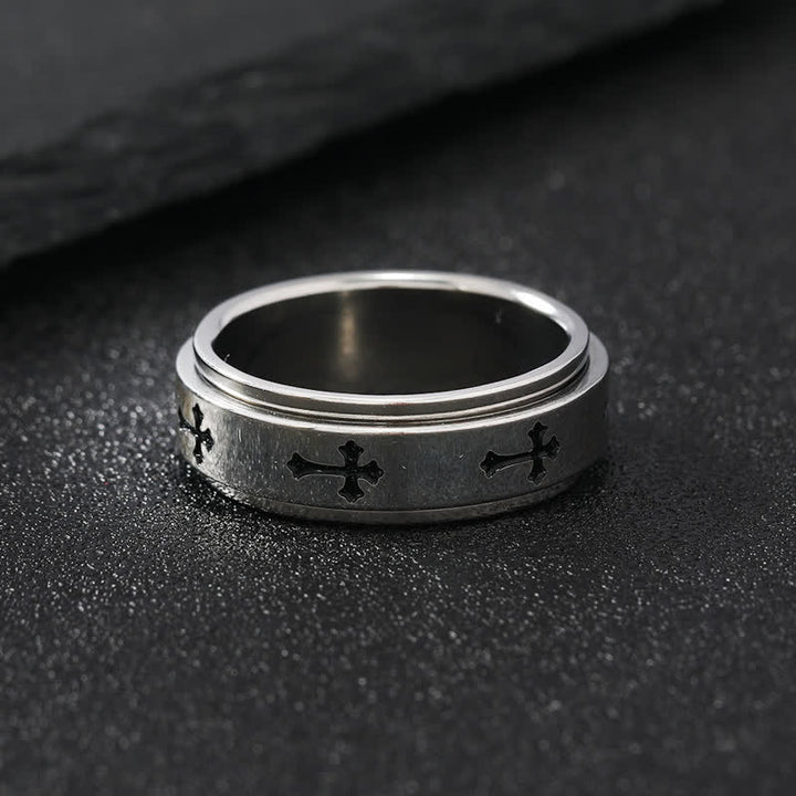 Christianartworkshop Anillo giratorio de acero inoxidable con cruz: Emblema de la gracia celestial eterna. - image 5