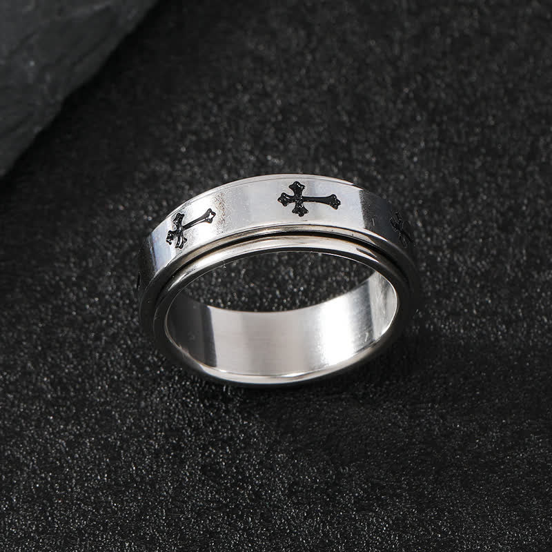 Christianartworkshop Anillo giratorio de acero inoxidable con cruz: Emblema de la gracia celestial eterna. - image 7