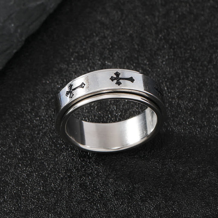 Christianartworkshop Anillo giratorio de acero inoxidable con cruz: Emblema de la gracia celestial eterna. - image 7