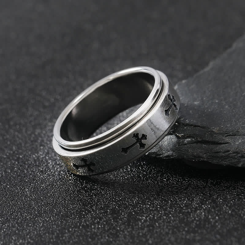 Christianartworkshop Anillo giratorio de acero inoxidable con cruz: Emblema de la gracia celestial eterna. - image 6
