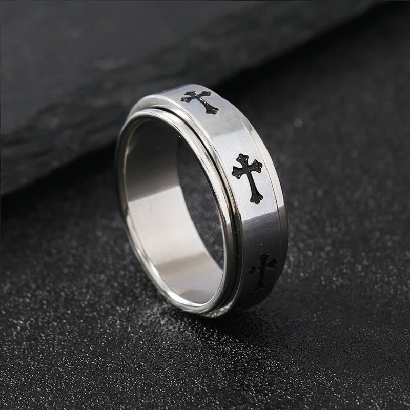 Christianartworkshop Anillo giratorio de acero inoxidable con cruz: Emblema de la gracia celestial eterna. - Plata - US 12 - image 4