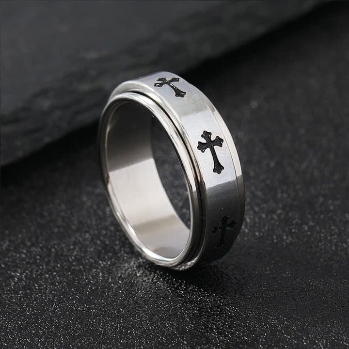 Christianartworkshop Anillo giratorio de acero inoxidable con cruz: Emblema de la gracia celestial eterna. - Plata - US 12 - image 4