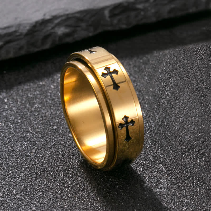 Christianartworkshop Anillo giratorio de acero inoxidable con cruz: Emblema de la gracia celestial eterna. - Dorado - US 11 - image 8