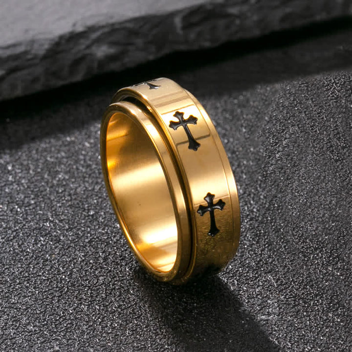 Christianartworkshop Anillo giratorio de acero inoxidable con cruz: Emblema de la gracia celestial eterna. - Dorado - US 11 - image 8
