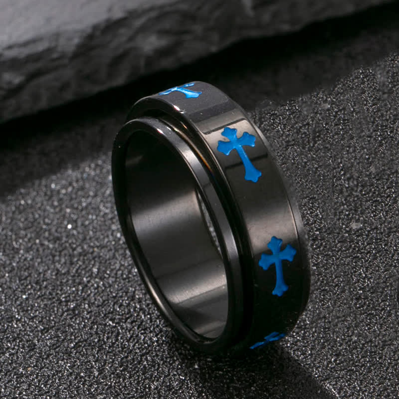 Christianartworkshop Anillo giratorio de acero inoxidable con cruz: Emblema de la gracia celestial eterna. - Negro - US 11 - image 9