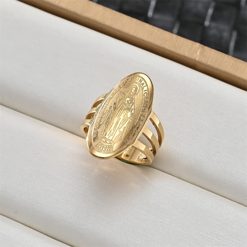 Christianartworkshop Anillo con medallón de retrato sagrado y cruz: emblema de suave protección celestial. - Nuestra Señora B - US 12 - image 5