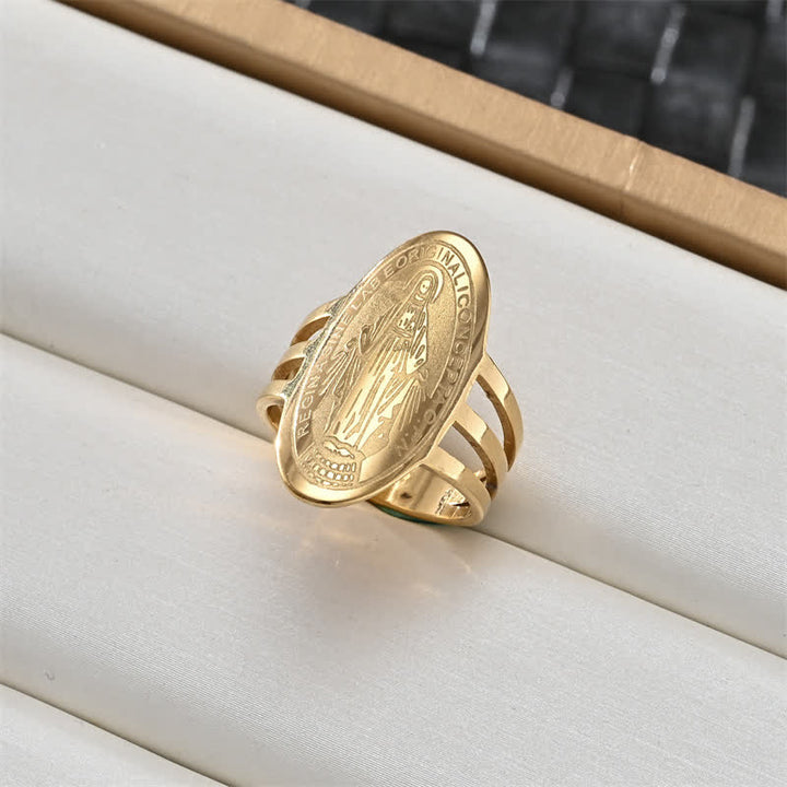 Christianartworkshop Anillo con medallón de retrato sagrado y cruz: emblema de suave protección celestial. - Nuestra Señora B - US 12 - image 5