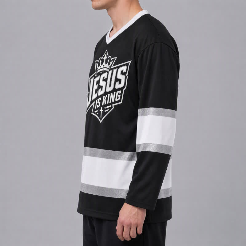 Christianartworkshop Camiseta de hockey urbana negra con el lema "Jesús es Rey" - image 5