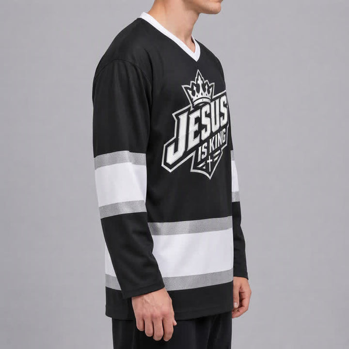 Christianartworkshop Camiseta de hockey urbana negra con el lema "Jesús es Rey" - image 6