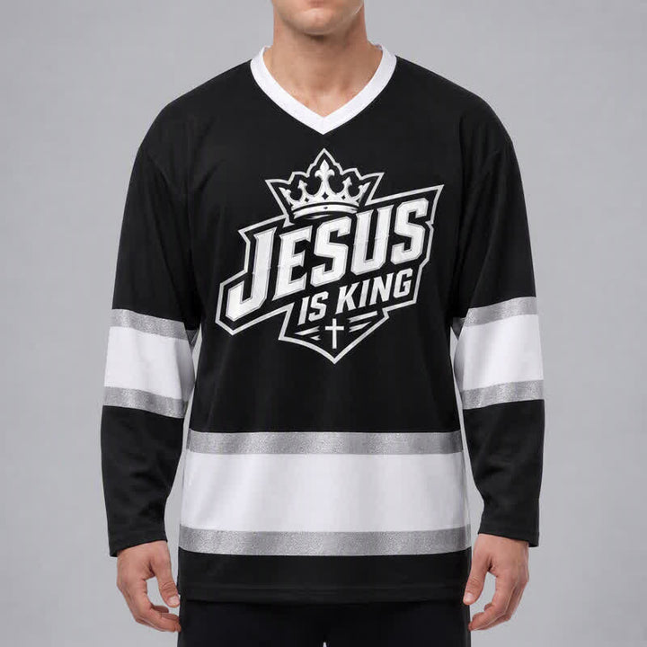 Christianartworkshop Camiseta de hockey urbana negra con el lema "Jesús es Rey" - image 3