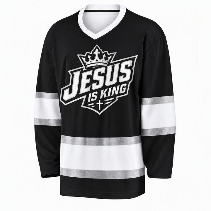 Christianartworkshop Camiseta de hockey urbana negra con el lema "Jesús es Rey" - image 1