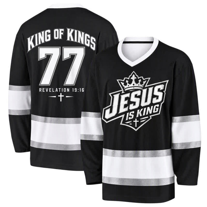 Christianartworkshop Camiseta de hockey urbana negra con el lema "Jesús es Rey" - 5XL - image 0
