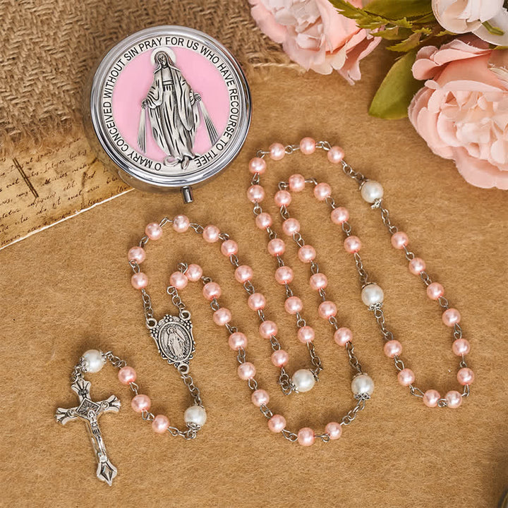 Christianartworkshop Kit de almacenamiento para rosario de Nuestra Señora, elaborado en aleación ornamentada y perlas: símbolo de protección celestial inquebrantable. - Rosa - image 5
