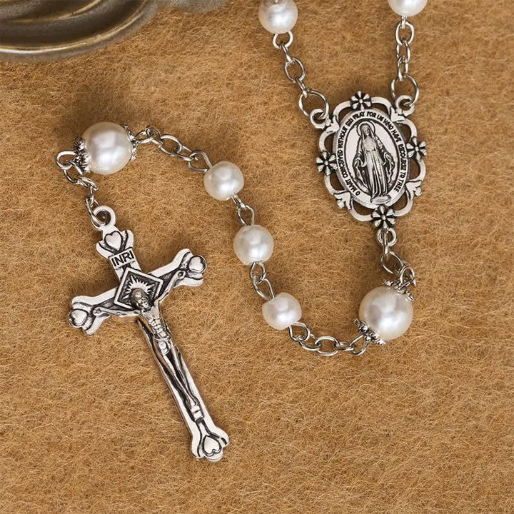 Christianartworkshop Kit de almacenamiento para rosario de Nuestra Señora, elaborado en aleación ornamentada y perlas: símbolo de protección celestial inquebrantable. - image 12
