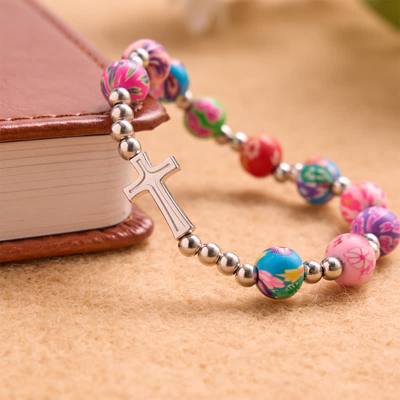 Christianartworkshop Pulsera con estampado floral, cruz y Espíritu Santo: portadora de suave protección divina. - image 3