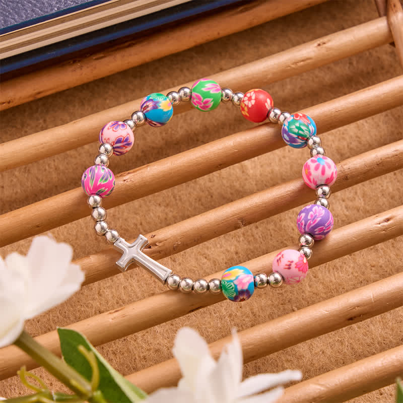 Christianartworkshop Pulsera con estampado floral, cruz y Espíritu Santo: portadora de suave protección divina. - Cruz - image 1