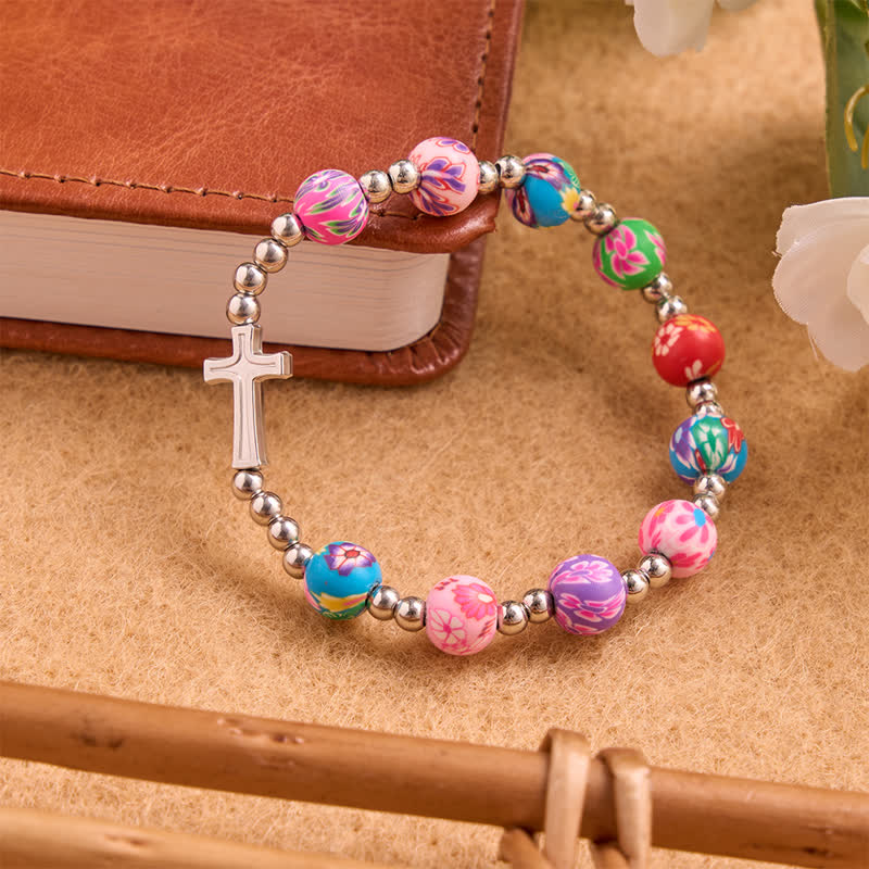 Christianartworkshop Pulsera con estampado floral, cruz y Espíritu Santo: portadora de suave protección divina. - image 2