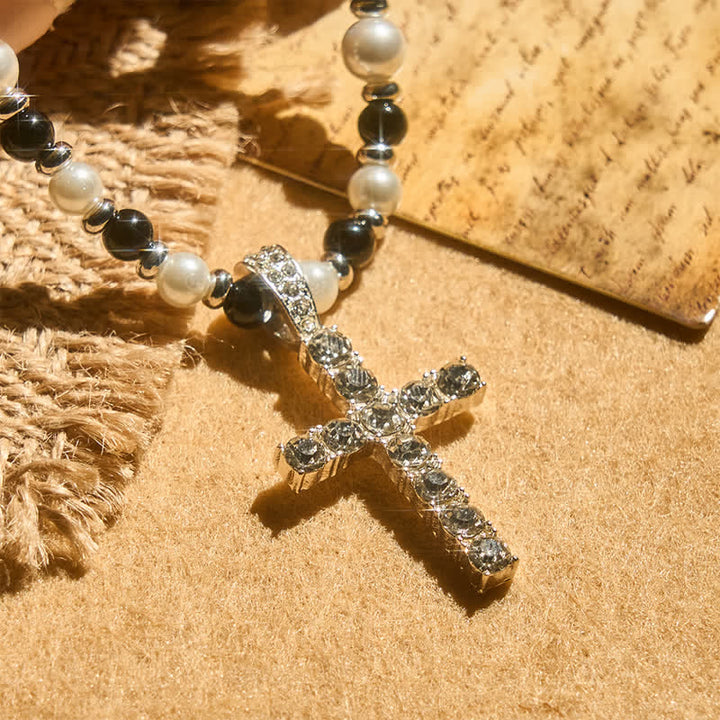 Christianartworkshop Collar con colgante de cruz de perlas brillantes pulidas: símbolo de guía celestial constante. - image 5
