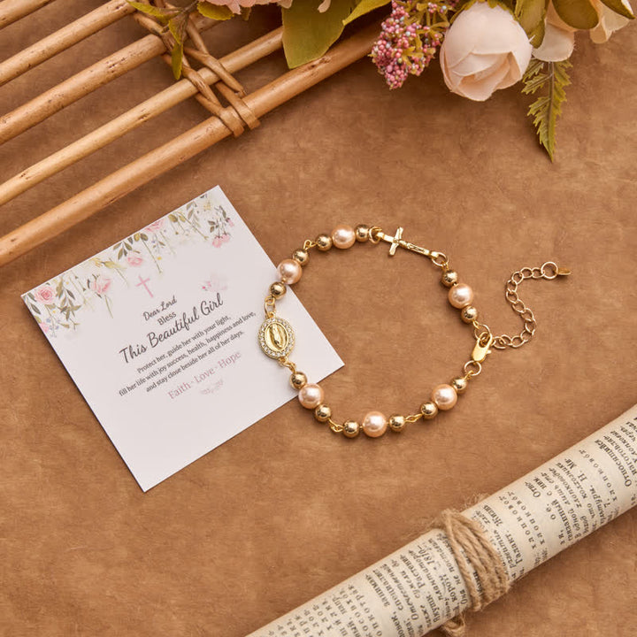 Christianartworkshop Pulsera de perlas con crucifijo y dije de la Virgen María: símbolo de la gracia divina eterna. - Nuestra Señora y Crucifijo D - image 7