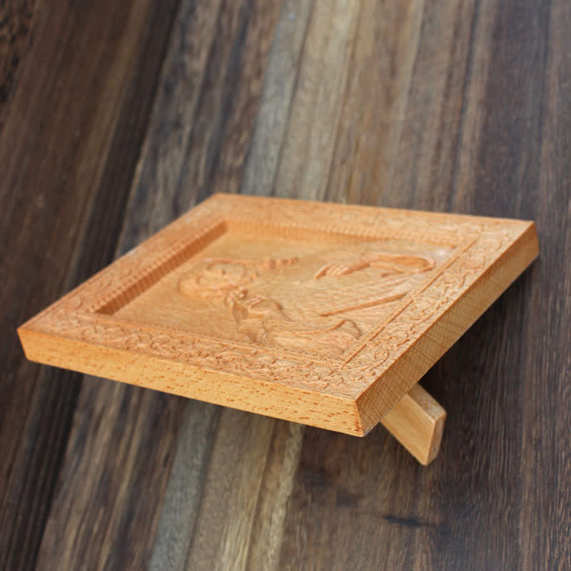 Christianartworkshop Icono tallado en madera de haya con borde ornamentado de Nuestra Señora y Jesús: Signo de suave consuelo divino. - image 8