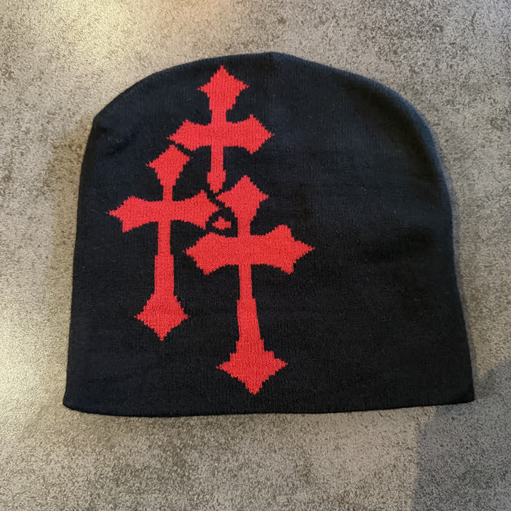 Christianartworkshop Gorro de punto jacquard de triple cruz: emblema de la gracia celestial eterna. - Negro con cruz roja - image 7