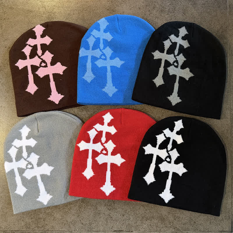 Christianartworkshop Gorro de punto jacquard de triple cruz: emblema de la gracia celestial eterna. - image 0