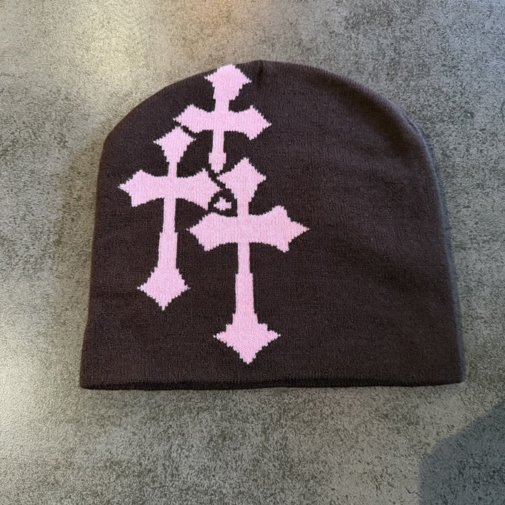 Christianartworkshop Gorro de punto jacquard de triple cruz: emblema de la gracia celestial eterna. - Café - image 11